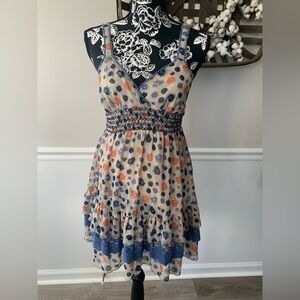 DEJAVU women's dress medium blue coral tan polyester summer outdoor warm weather